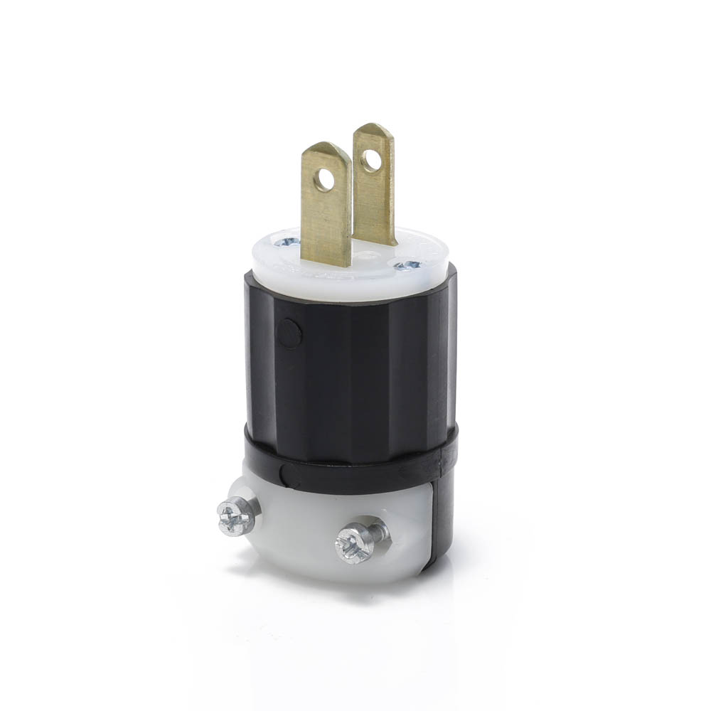 Product image for Midget Plug, Straight Blade, 15 Amp, 125 Volt, Industrial Grade, Black & White