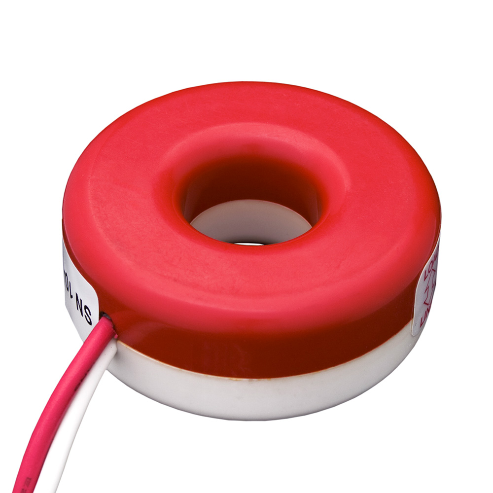 Product image for Current Transformer, Solid Core, 100A, 100mA, 0.72" Opening, 48” Leads, +/-0.3% Accuracy, Red, For Submetering