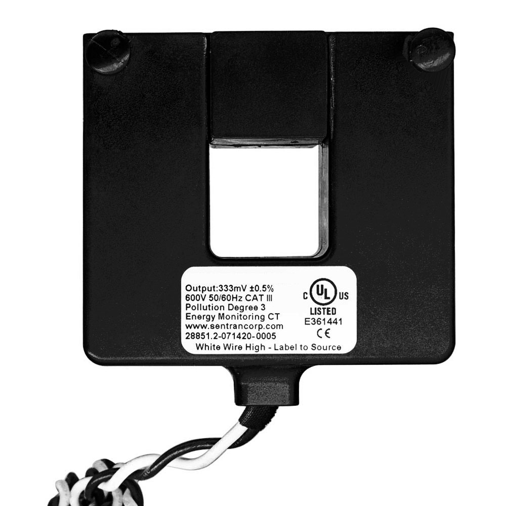 Product image for Current Transformer, Split Core, 100A, 333mV, 1.0” Opening, 144” Lead, 0.5% Accuracy, Black, For Submetering