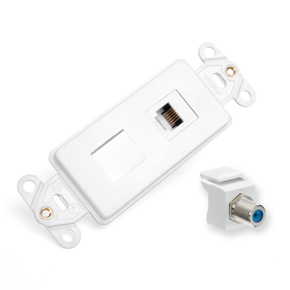 Product image for Decora Telephone and Video Insert Kit with One 6P6C USOC Jack and One F-Connector Coupler, white
