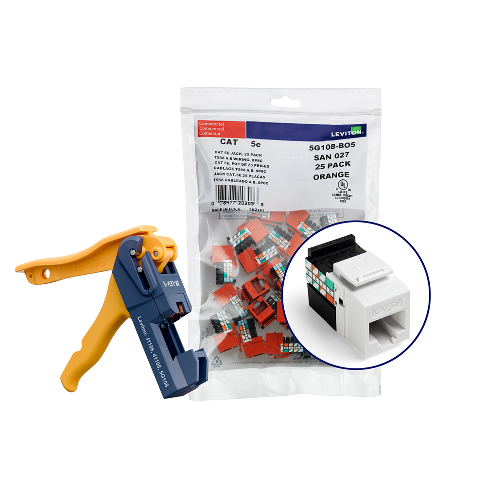 Product image for 150 GIGAMAX™ Cat 5e QUICKPORT™ Jacks, Bulk QUICKPACK™, White, Kitted with Jack Rapid™ Tool