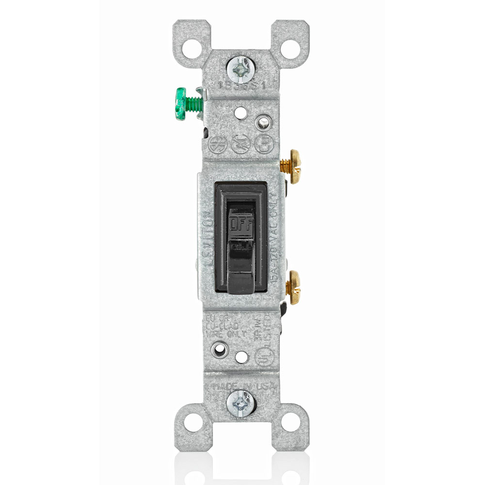 Product image for 15 Amp Single-Pole Toggle Switch, Grounding, Black