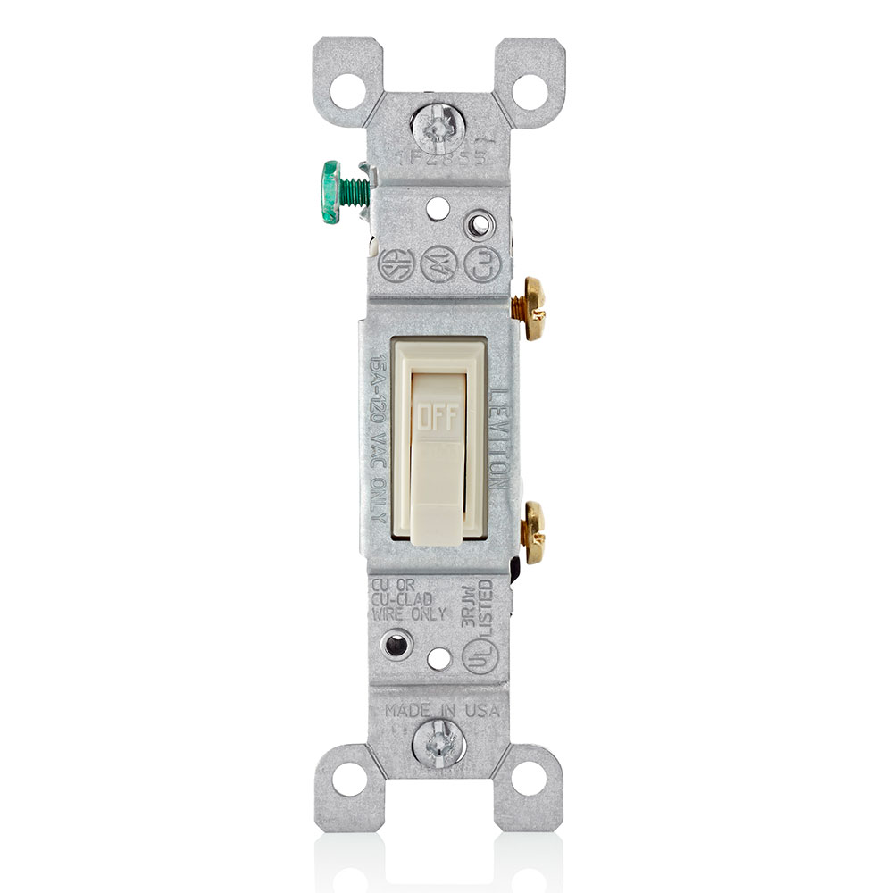 Product image for 15 Amp Single-Pole Toggle Switch, Grounding, Light Almond