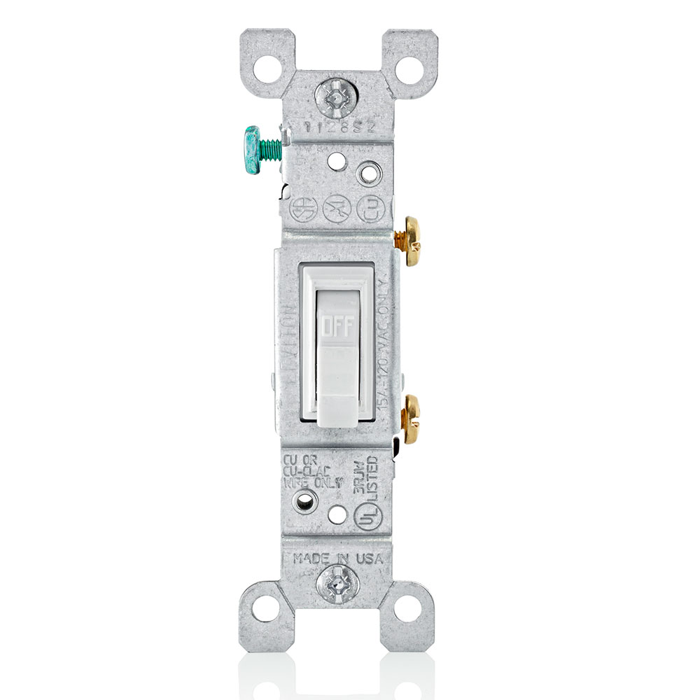 Product image for 15 Amp Single-Pole Toggle Switch, Grounding, White