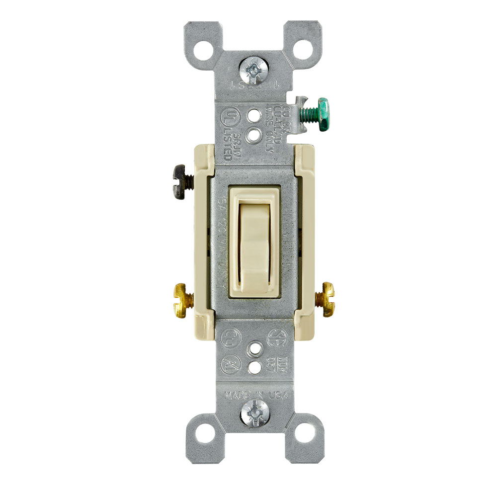 Product image for 15 Amp 3-Way Toggle Switch, Grounding, Ivory