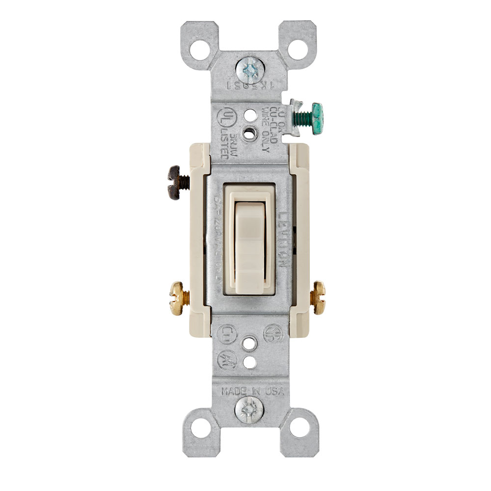 Product image for 15 Amp 3-Way Toggle Switch, Grounding, Light Almond