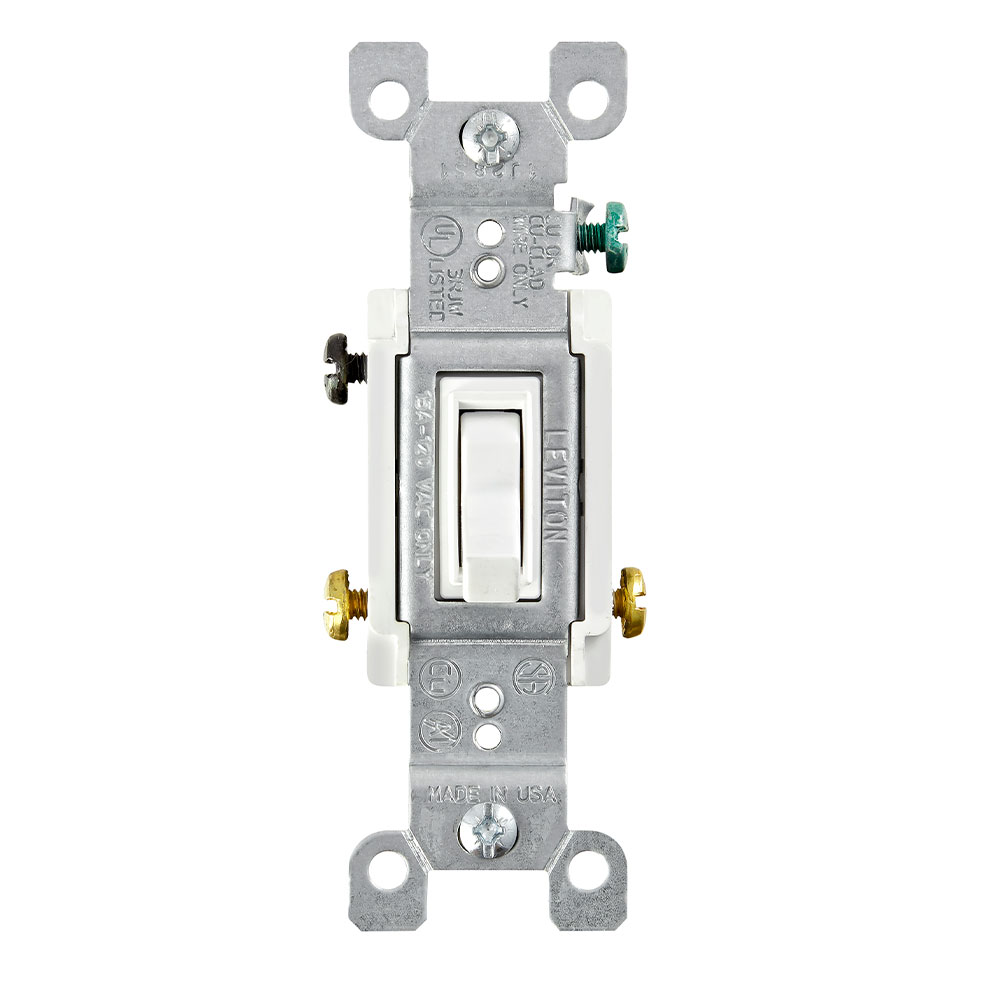 Product image for 15 Amp 3-Way Toggle Switch, Grounding, White