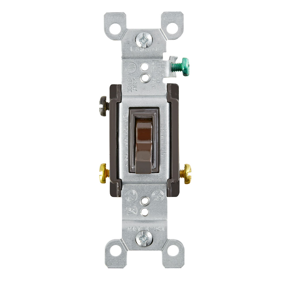 Product image for 15 Amp 3-Way Toggle Switch, Grounding, Brown