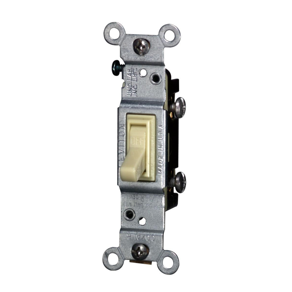 Product image for 15 Amp Single-Pole Toggle CO/ALR Switch, Grounding, Ivory