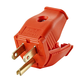 Product image for 15 Amp, 125 Volt, NEMA 5-15P 2-Pole, 3-Wire Grounding Replacement Plug, Clamptite Hinged Design, Thermoplastic, Orange