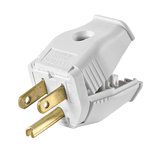 Product image for 15 Amp, 125 Volt, NEMA 5-15P 2-Pole, 3-Wire Grounding Replacement Plug, Clamptite Hinged Design, Thermoplastic, White