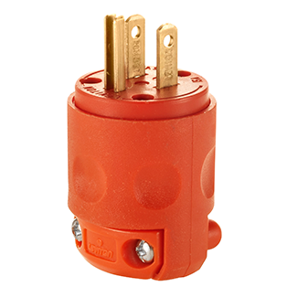 Product image for 15 Amp, 125 Volt, NEMA 5-15P, 2-Pole, 3-Wire Plug, Straight Blade, Rubber, Orange