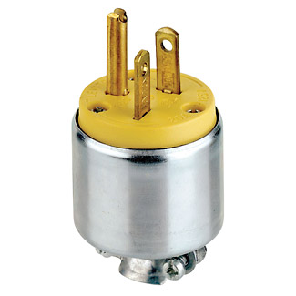 Product image for 20 Amp, 125 Volt, NEMA 5-20P, 2-Pole, 3-Wire Grounding Plug, Straight Blade, Armored, Yellow