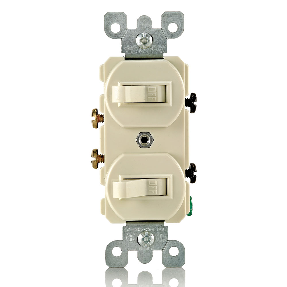 Product image for 15 Amp, 120/277 Volt, Duplex Style Single-Pole / Single-Pole Combination Switch, Ivory