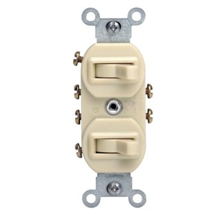 Product image for 15 Amp, 120/277 Volt, Duplex Style 3-Way / 3-Way AC Combination Switch, Residential/Commercial Specification Grade, Non-Grounding, Side Wired, Brown