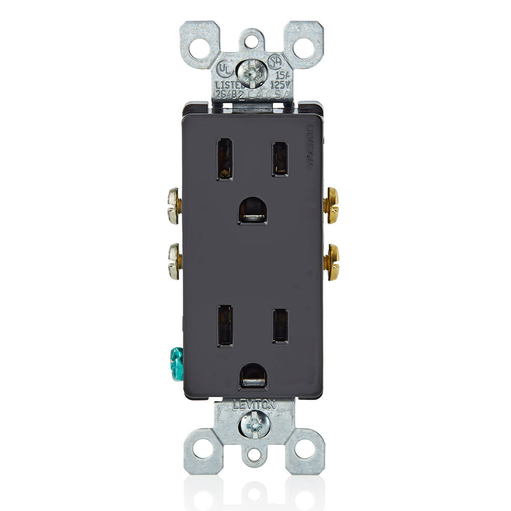 Product image for 15 Amp Decora Duplex Outlet/Receptacle, Grounding, Black
