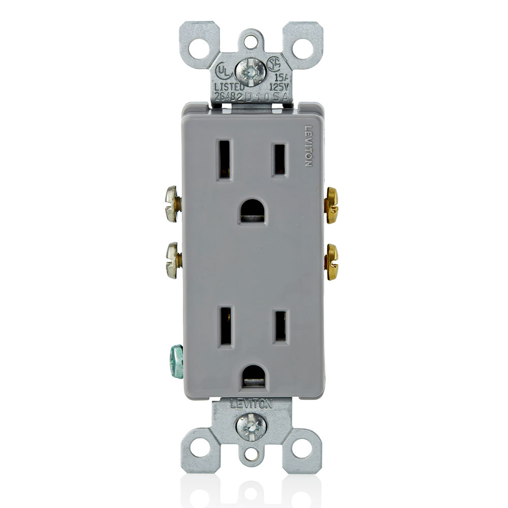 Product image for 15 Amp Decora Duplex Outlet/Receptacle, Grounding, Gray