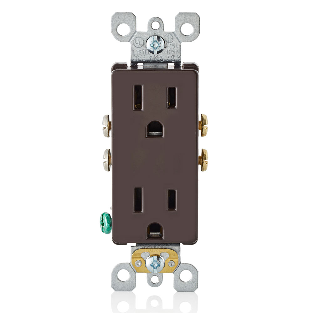 Product image for 15 Amp Duplex Outlet/Receptacle, Self-Grounding, Brown