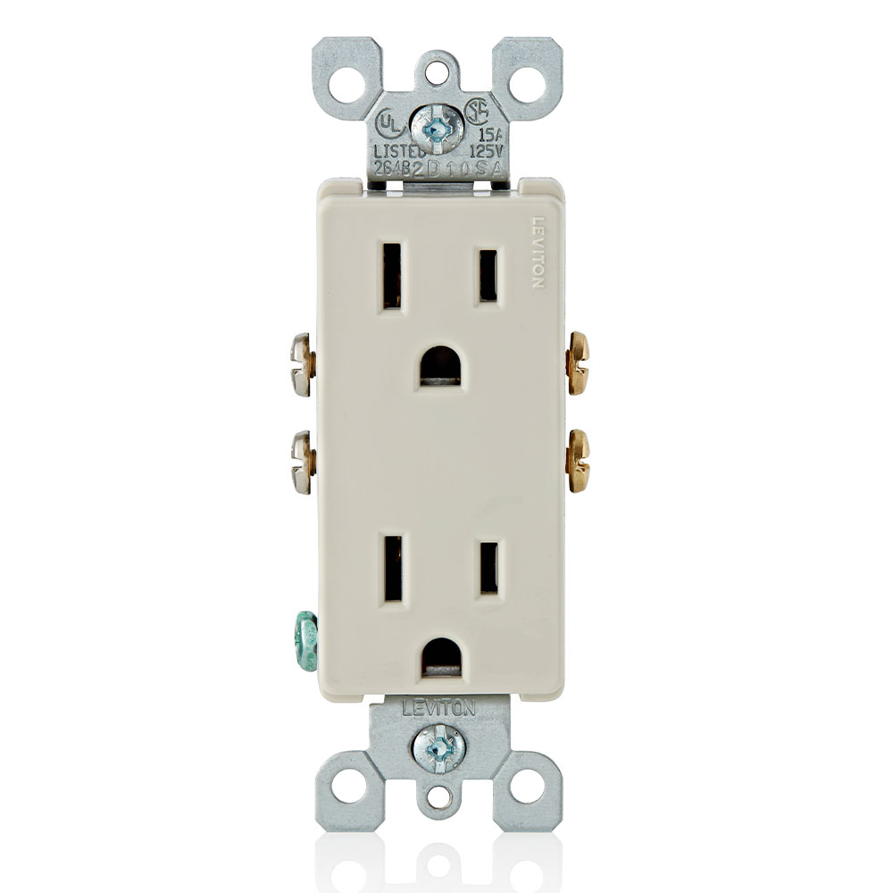 Product image for 15 Amp Decora Duplex Outlet/Receptacle, Grounding, Light Almond