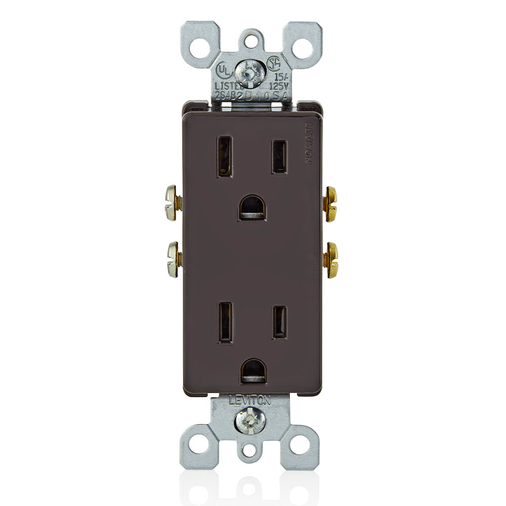 Product image for 15 Amp Decora Duplex Outlet/Receptacle, Grounding, Brown