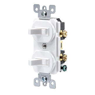 Product image for 20 Amp Duplex Single-Pole / Single-Pole Combination Switch, Non-Grounding, White