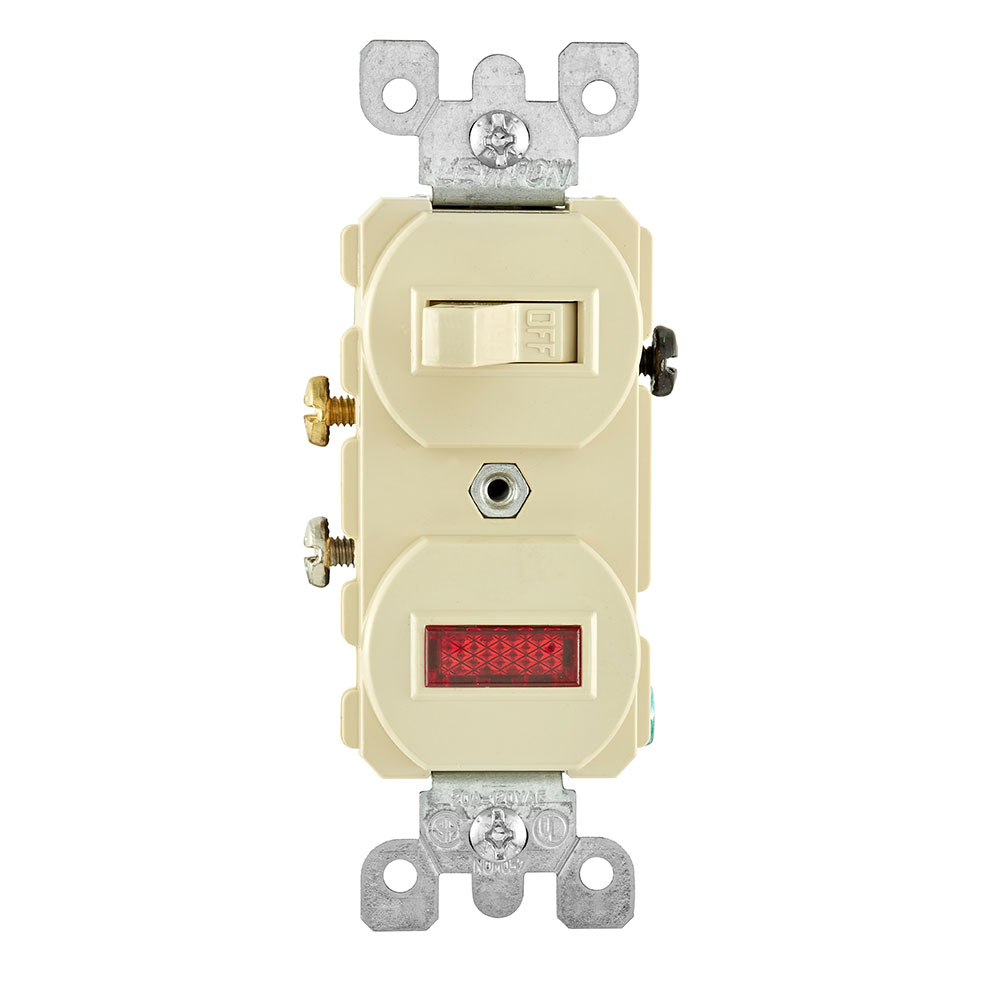 Product image for 20 Amp Duplex Single-Pole Switch/ Neon Pilot Combination Device, Non-Grounding, White