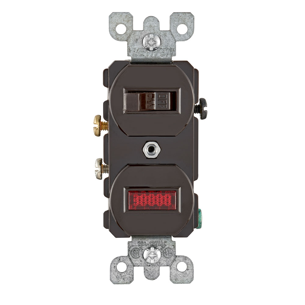 Product image for 20 Amp Duplex Single-Pole Switch/ Neon Pilot Combination Device, Non-Grounding, Brown