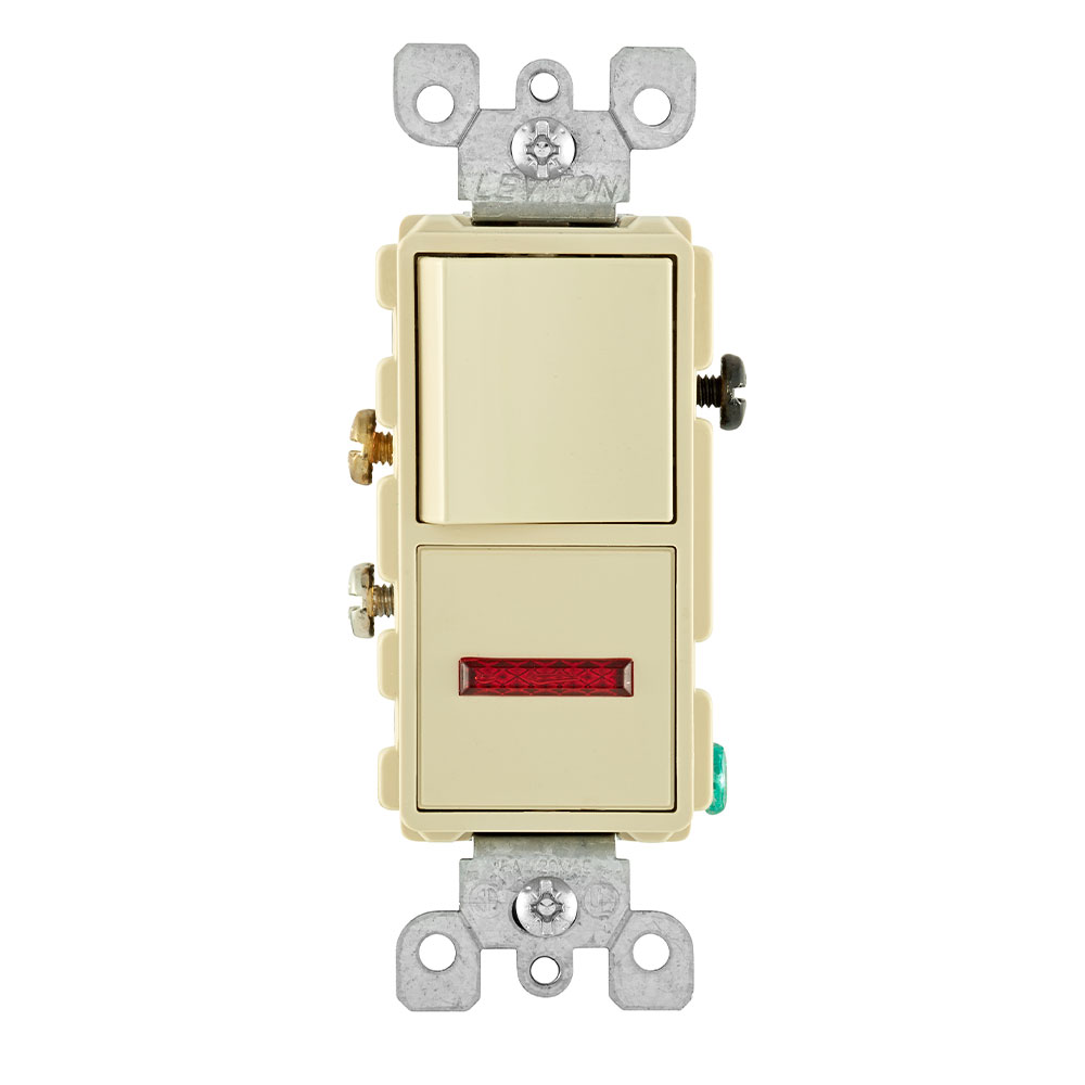Product image for 15 Amp Decora Single-Pole Switch / Neon Pilot Combination Device Gounding, Ivory