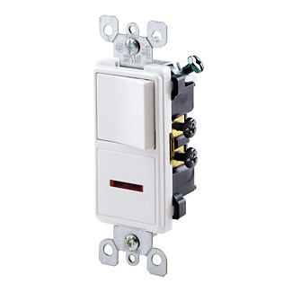 Product image for 15 Amp Decora Single-Pole Switch / Neon Pilot Combination Device Gounding, White
