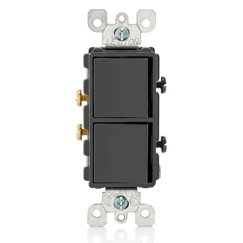 Product image for 15 Amp Decora Single-Pole / Single-Pole Combination Switch, Grounding, Black
