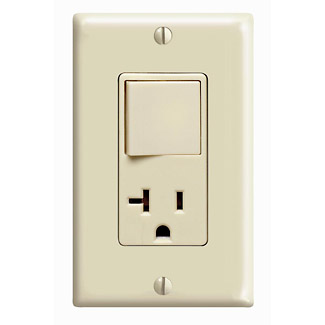 Product image for 20 Amp Decora Single-Pole Switch / 5-20R Outlet/Receptacle, Combination Device, Grounding, Ivory