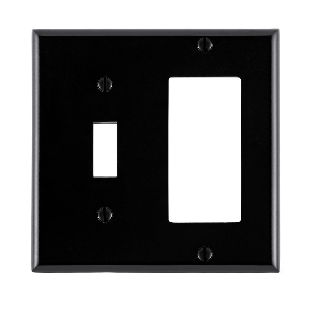 Product image for 2-Gang, 1-Toggle and 1-Decora/GFCI Device Combination Wallplate, Standard Size, Thermoset, Black