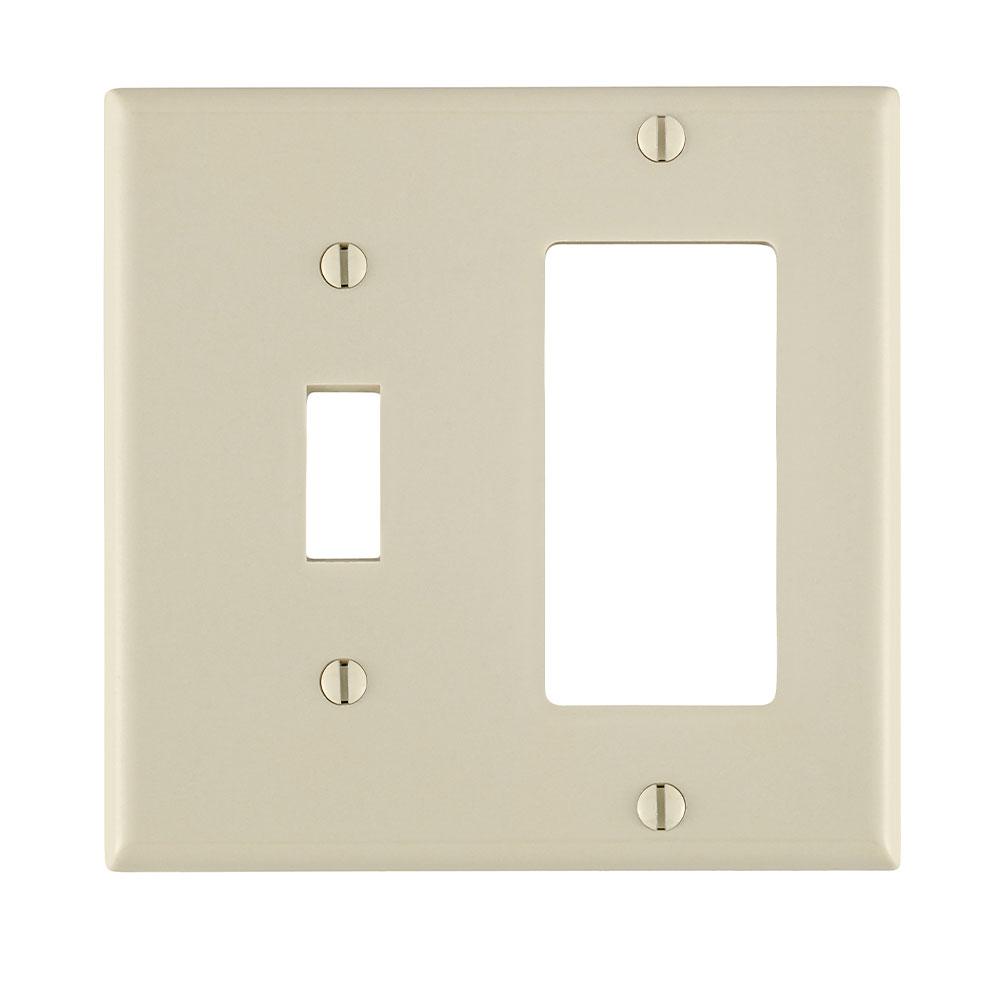 Product image for 2-Gang, 1-Toggle and 1-Decora/GFCI Device Combination Wallplate, Standard Size, Thermoset, Light Almond