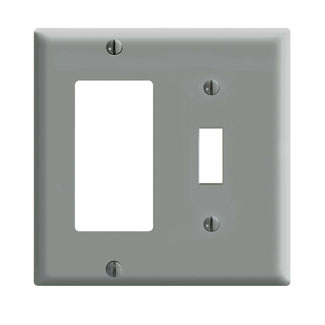 Product image for 2-Gang, 1-Toggle and 1-Decora/GFCI Device Combination Wallplate, Standard Size, Thermoset, Gray