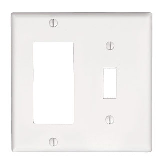 Product image for 2-Gang, 1-Toggle and 1-Decora/GFCI Device Combination Wallplate, Standard Size, Thermoset, White