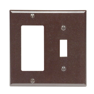 Product image for 2-Gang, 1-Toggle and 1-Decora/GFCI Device Combination Wallplate, Standard Size, Thermoset, Brown
