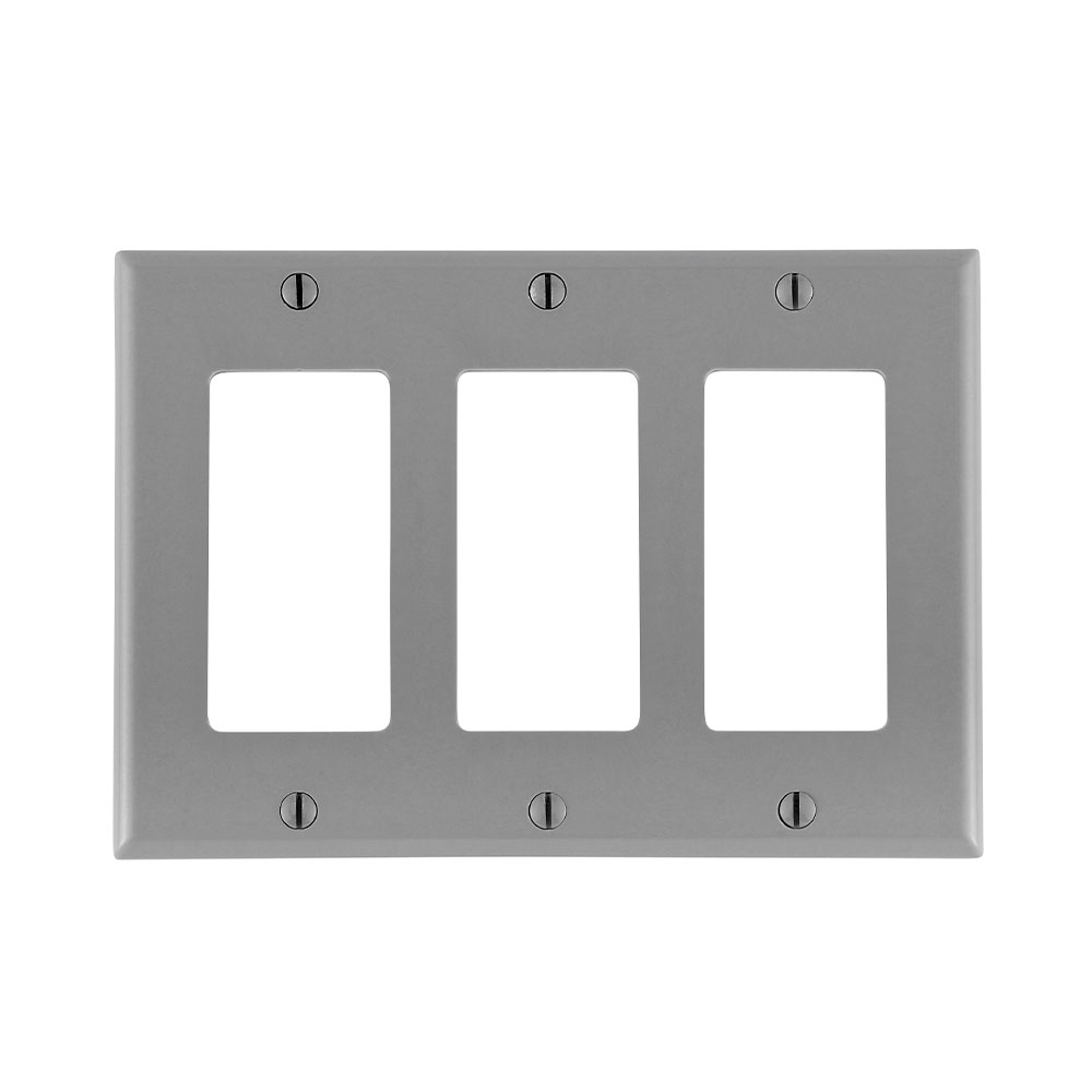 Product image for 3-Gang Decora/GFCI Device Wallplate, Standard Size, Thermoset, Gray