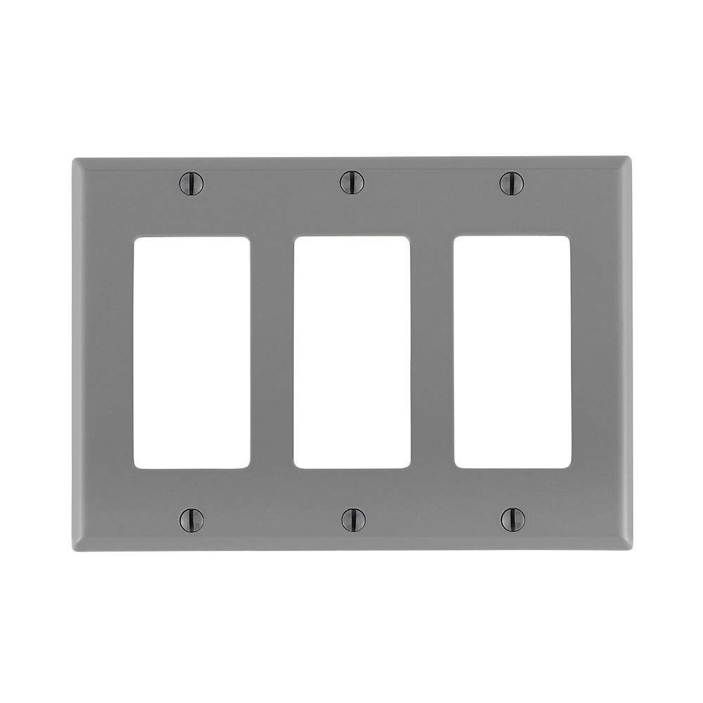 Product image for 3-Gang Decora/GFCI Device Wallplate, Size, Thermoplastic Nylon, Gray