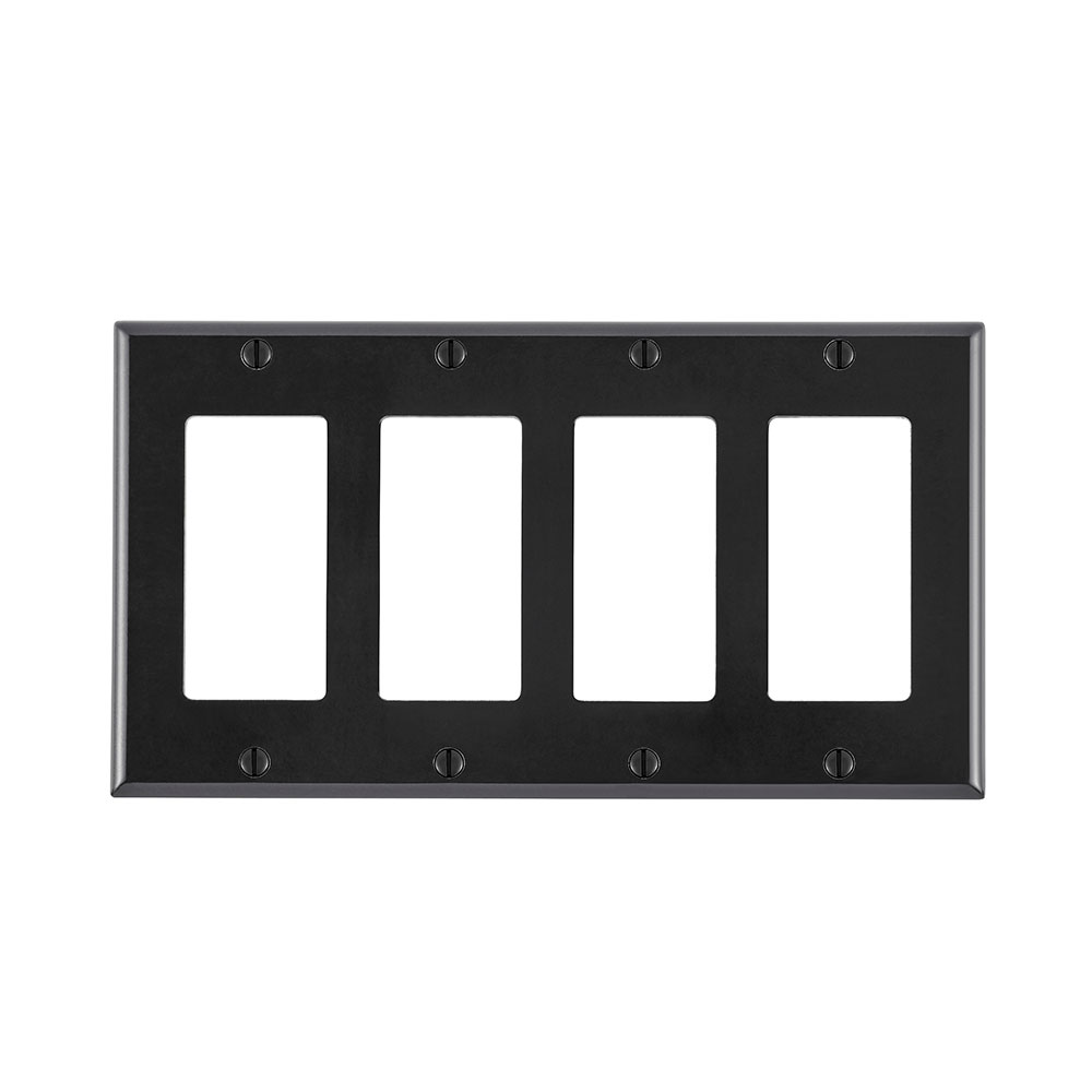 Product image for 4-Gang Decora/GFCI Device Wallplate, Standard Size, Thermoset, Black