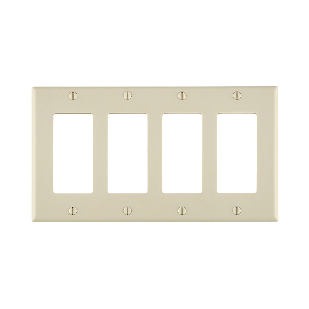 Product image for 4-Gang Decora/GFCI Device Wallplate, Standard Size, Thermoset, Light Almond