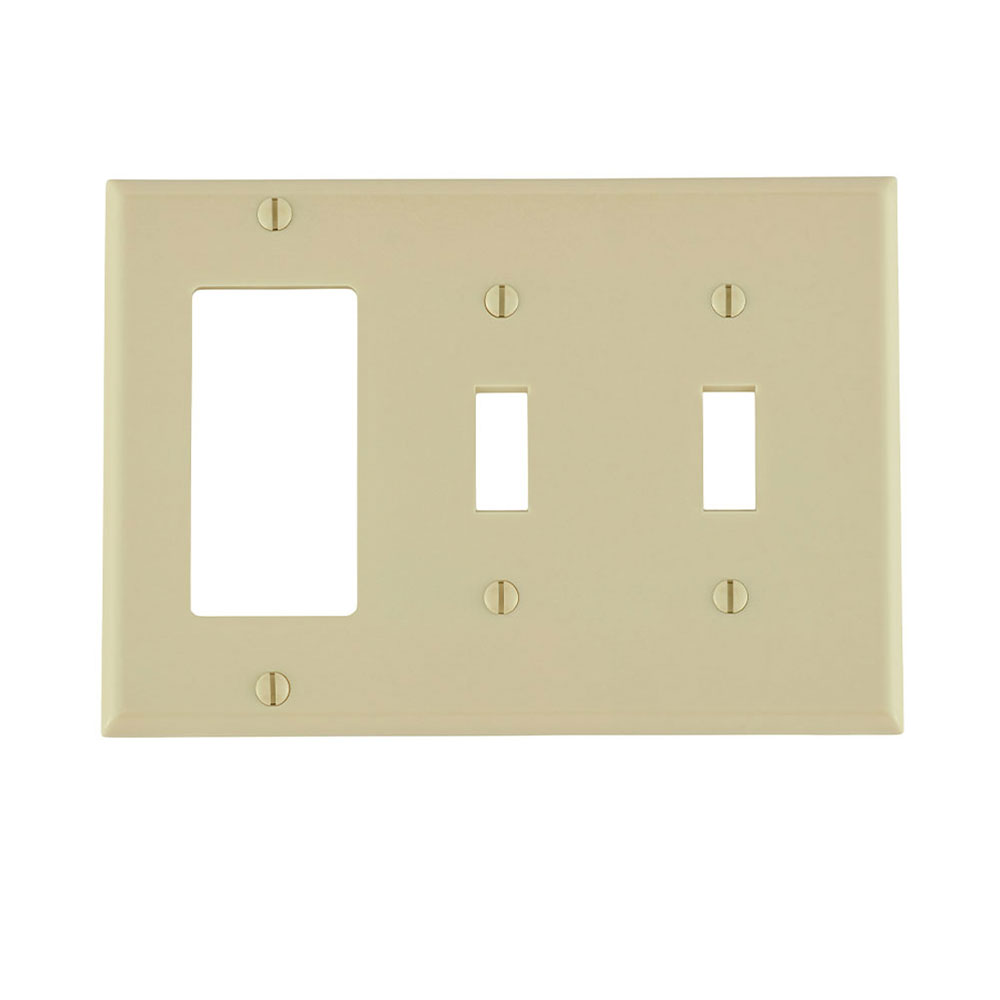 Product image for 3-Gang Combination Wallplate, 2-Toggle and 1-Decora/GFCI, Standard Size, Thermoset, Ivory