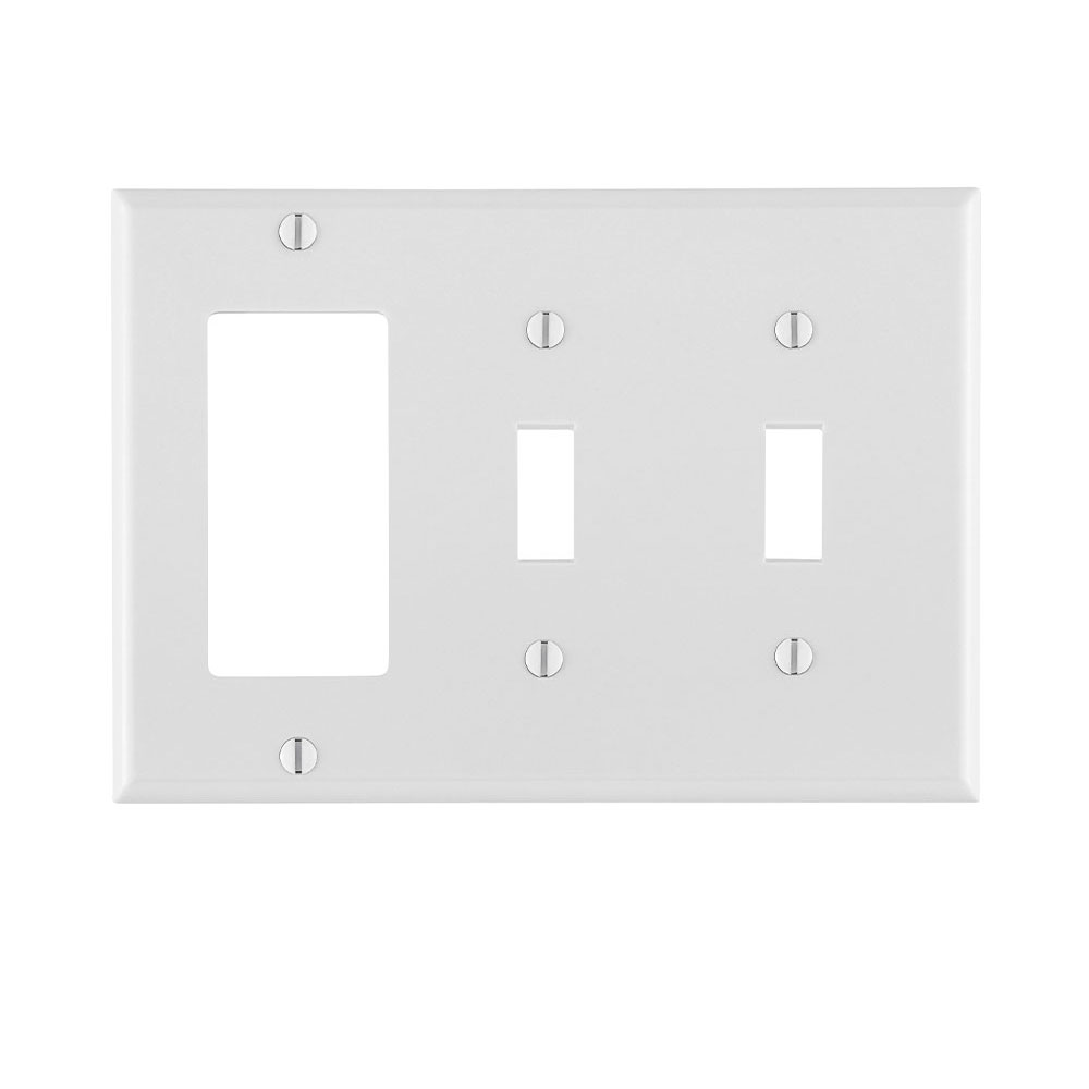 Product image for 3-Gang Combination Wallplate, 2-Toggle and 1-Decora/GFCI, Standard Size, Thermoset, White