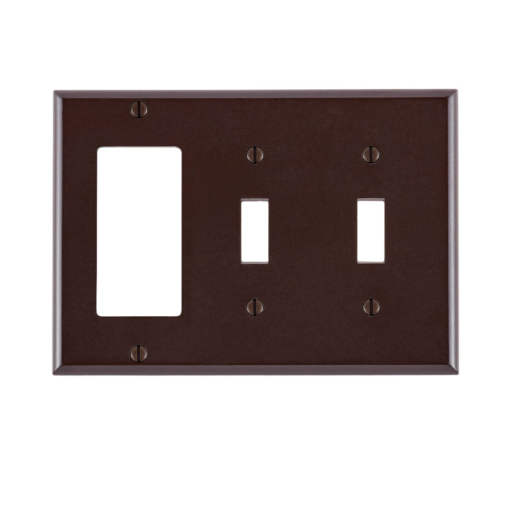 Product image for 3-Gang Combination Wallplate, 2-Toggle and 1-Decora/GFCI, Standard Size, Thermoset, Brown