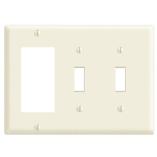 Product image for 3-Gang Combination Wallplate, 2-Toggle and 1-Decora/GFCI, Standard Size, Thermoset, Light Almond