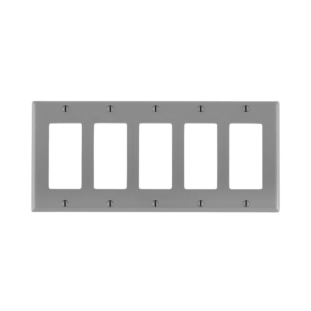 Product image for 5-Gang Decora/GFCI Device Wallplate, Standard Size, Thermoset, Gray
