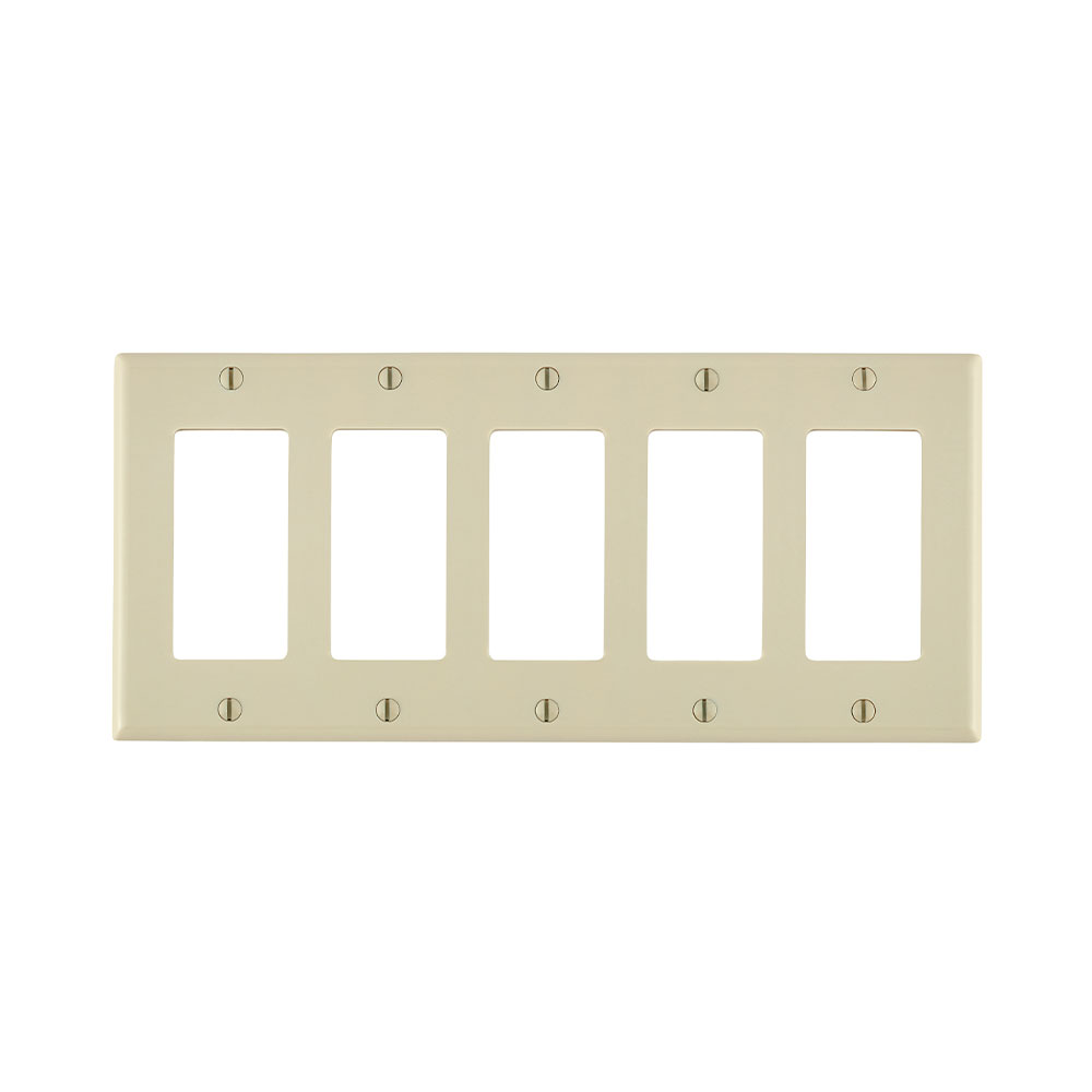Product image for 5-Gang Decora/GFCI Device Wallplate, Standard Size, Thermoset, Light Almond