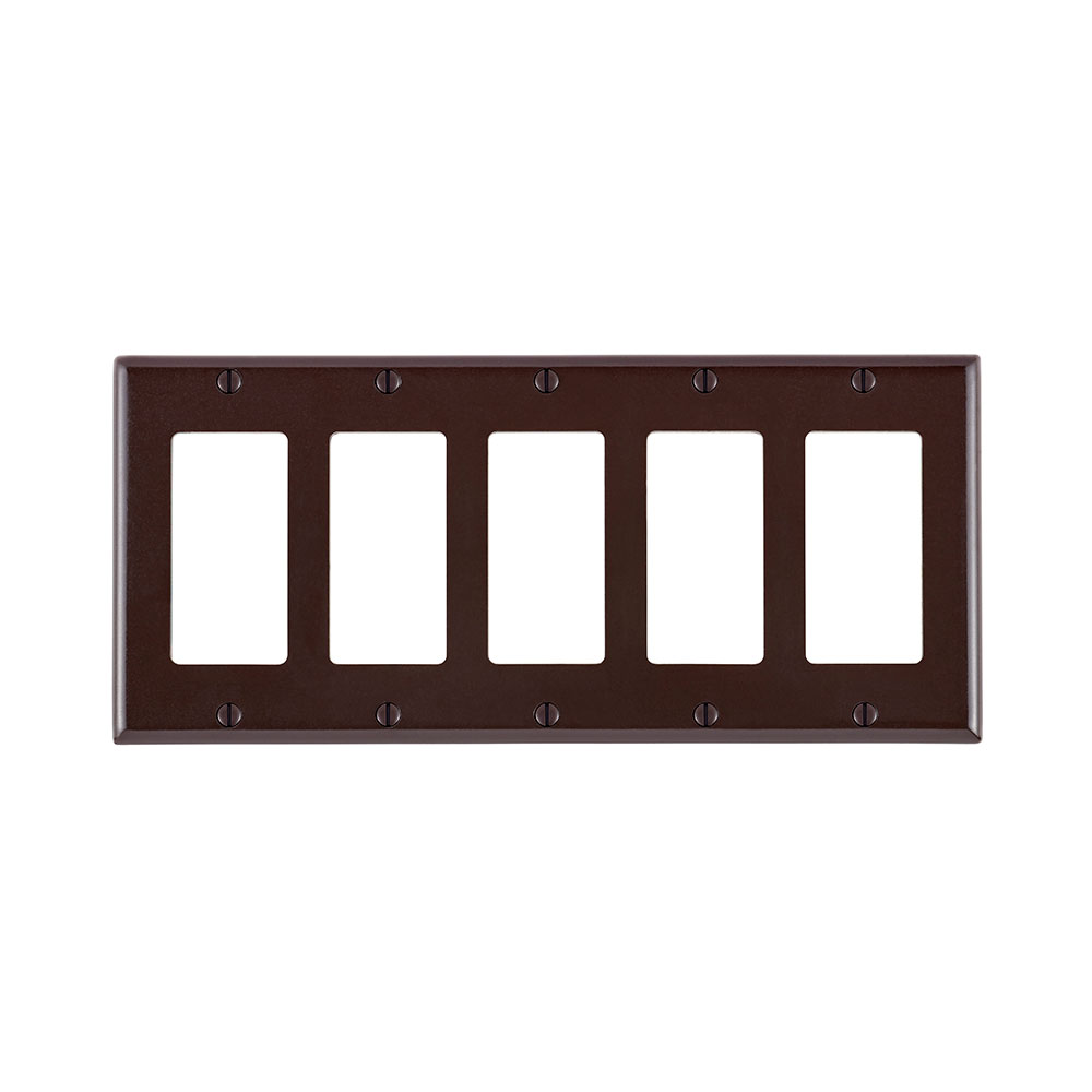 Product image for 5-Gang Decora/GFCI Device Wallplate, Standard Size, Thermoset, Brown