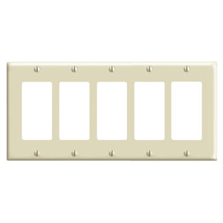 Product image for 5-Gang Decora/GFCI Device Wallplate, Standard Size, Thermoset, Ivory