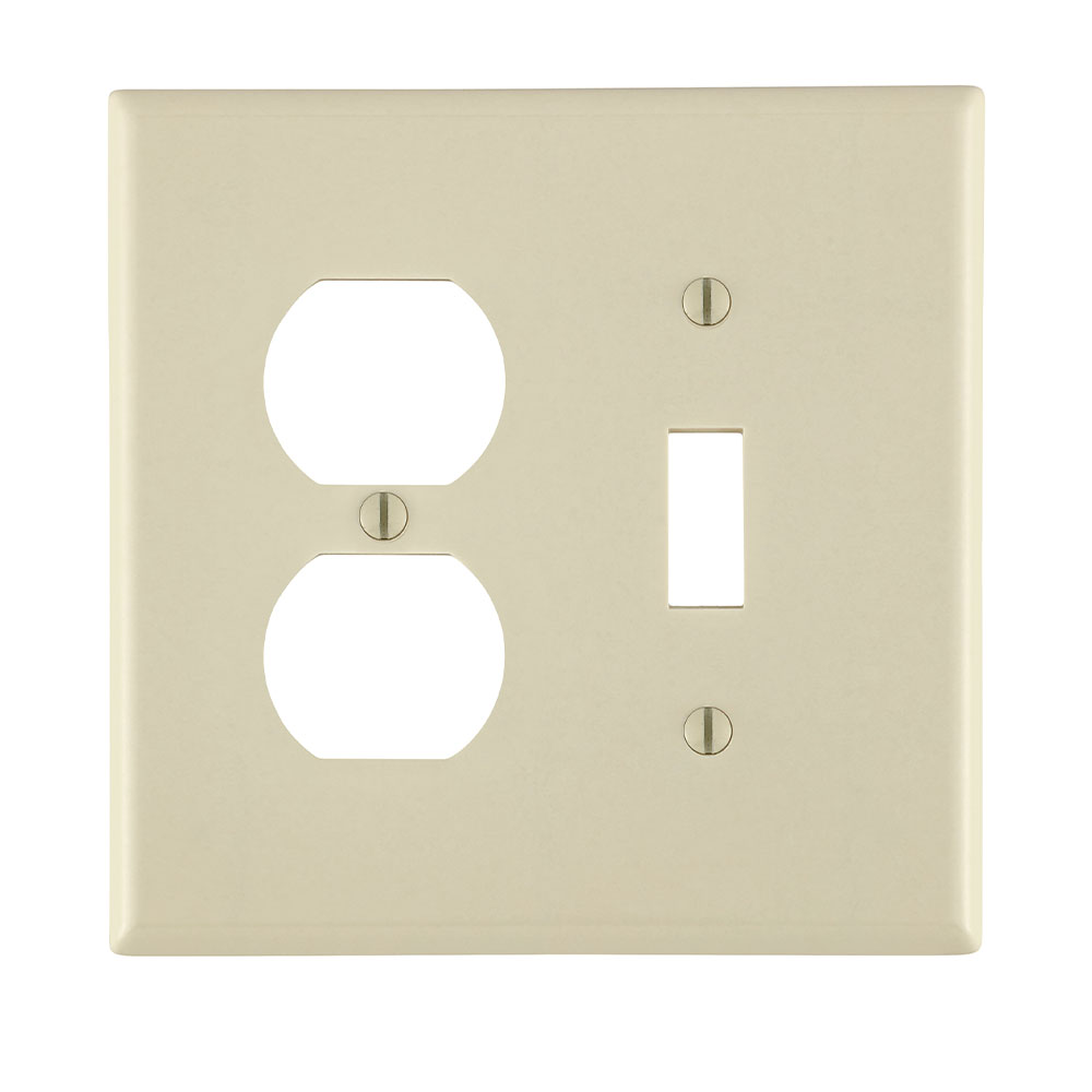 Product image for 2-Gang Combination Wallplate, 1-Toggle and 1-Duplex Outlet/Receptacle, Midway Size, Thermoset, Light Almond