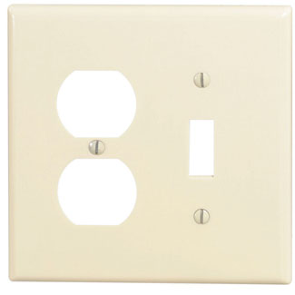 Product image for 2-Gang Combination Wallplate, 1-Toggle and 1-Duplex Outlet/Receptacle, Midway Size, Thermoset, Ivory